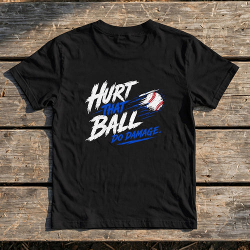 HTB Youth Do Damage Heavyweight Tee in Black - back flat lay on a dugout bench